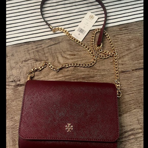Tory Burch Emerson Chain Wallet Leather Cross Body Bag in Claret NWT - Picture 3 of 9